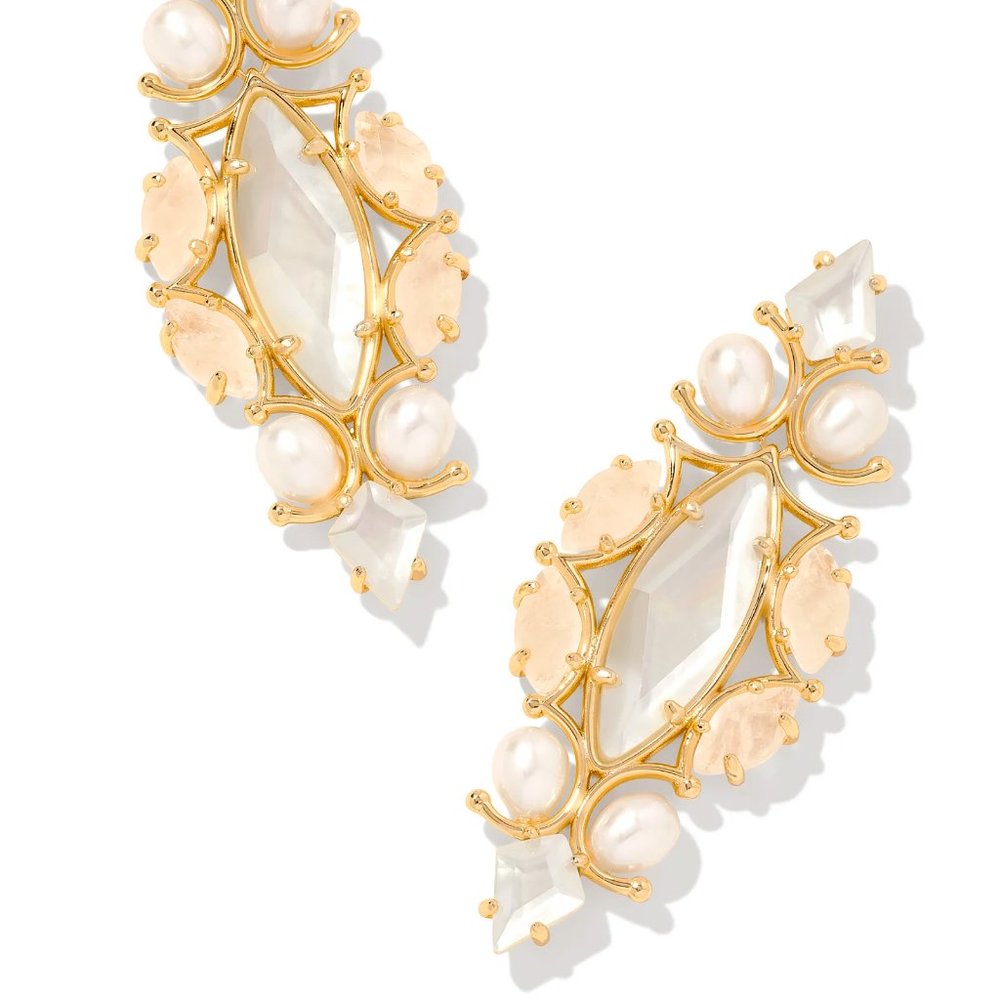 KENDRA SCOTT Genevieve Gold Statement Earrings in Ivory Mix NWT